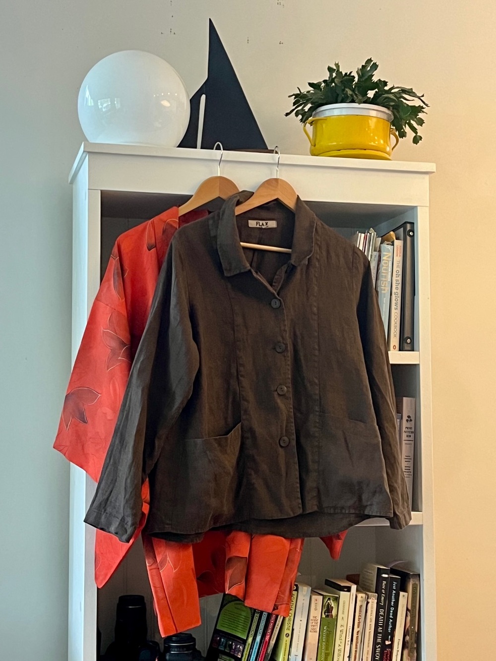 Flax linen utility jacket oversized size S small chocolate brown